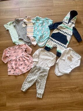Baby Clothing Lot – Size 3–6 Months – 9 Pieces – 100% Cotton – Mixed Brands